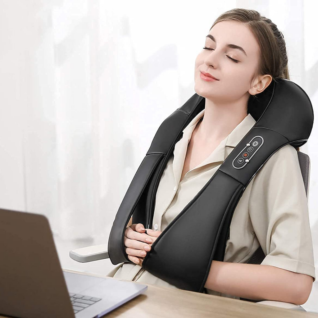 Vyhřívaný shiatsu masážní přístroj na krk a ramena s hlubokou tkáňovou masáží tlakových bodů | Filindra