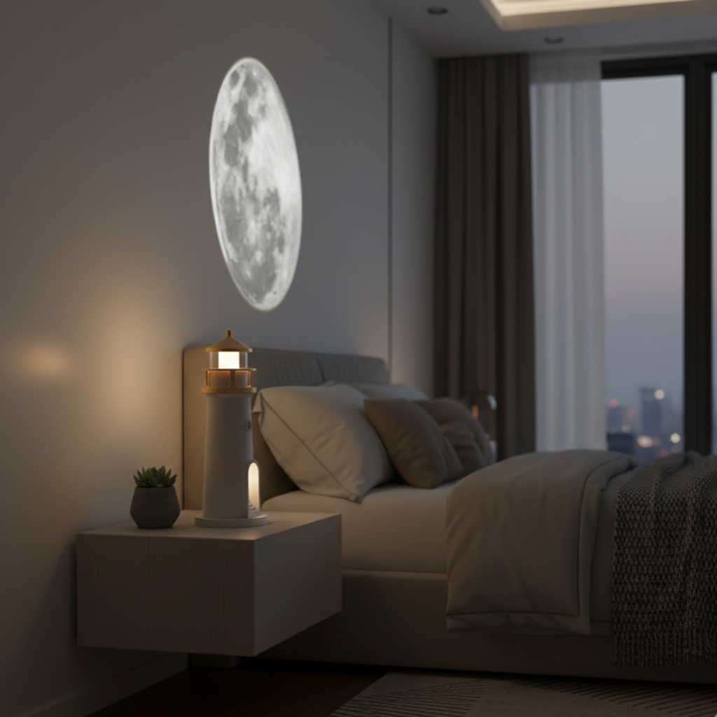 Přenosné projekční noční světlo a reproduktor — integrovaná audio lampa