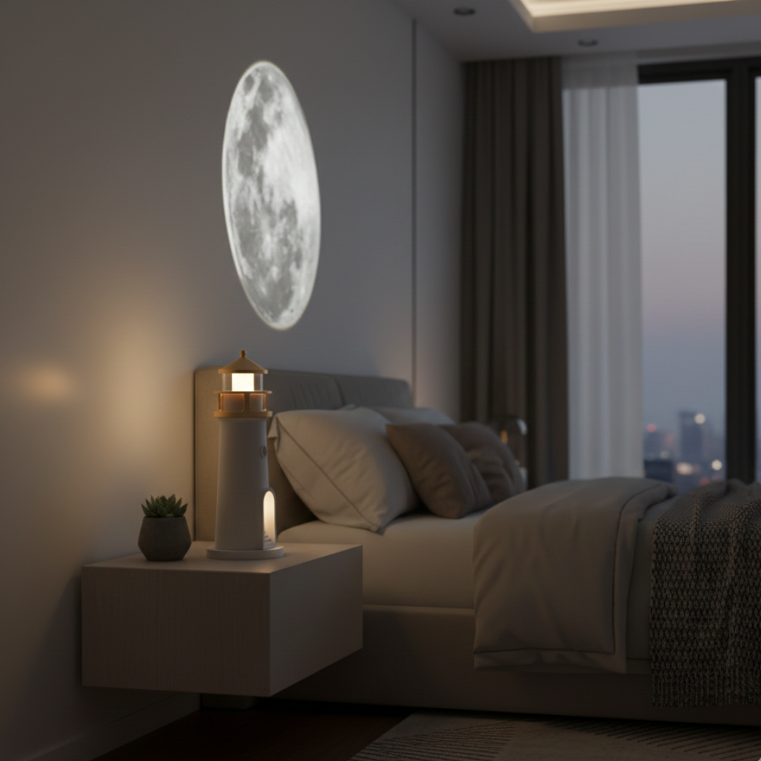 Přenosné projekční noční světlo a reproduktor — integrovaná audio lampa