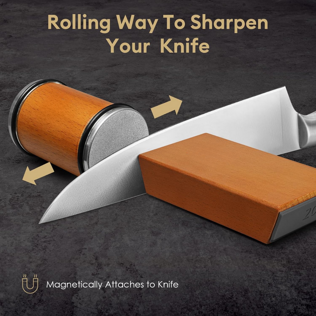 Rolling Knife Sharpener — Diamond Disc, Magnetic Holder, 15°/20° Angles