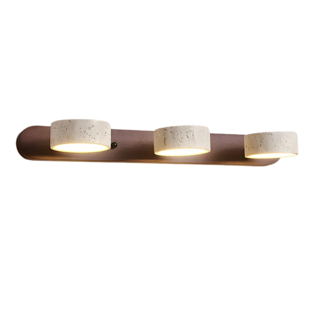 Havencrest Travertine Wall Light Featuring Warm Wood Elements Ambient Glow