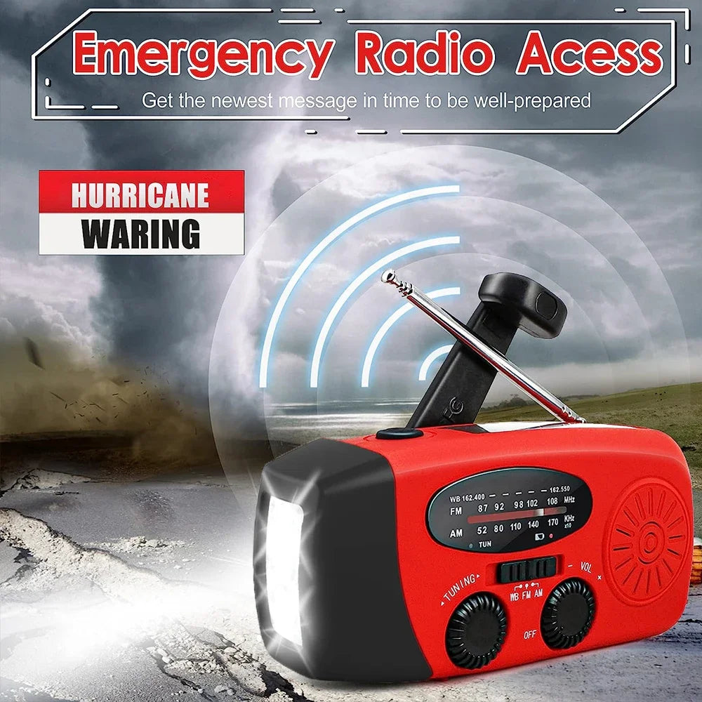 רדיו חירום LifeSaver עם מנגנון טעינה ידני, טעינה סולארית וסוללת גיבוי