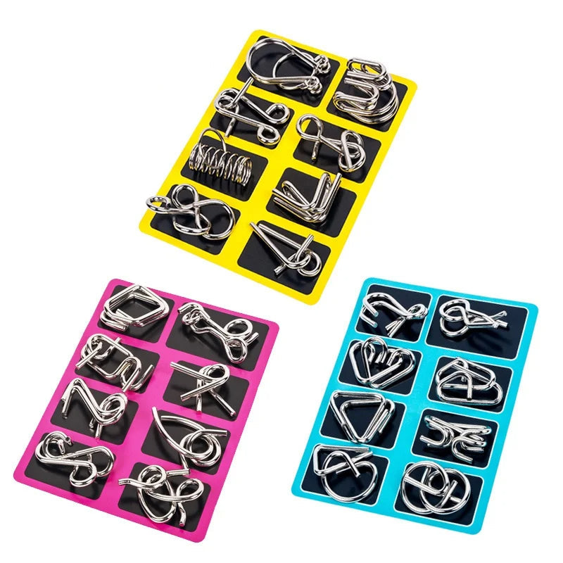 Conjunto de 8 Anéis-Puzzle Metálicos, Brinquedos de Desafio Mental | Filindra