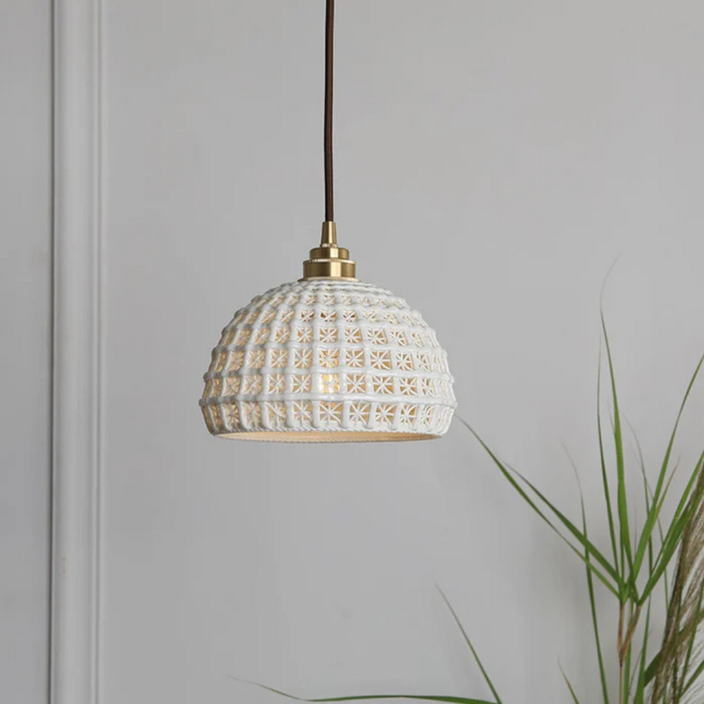 Aethera Pendant Lamp In Ceramic With Copper Accents For Dining Rooms