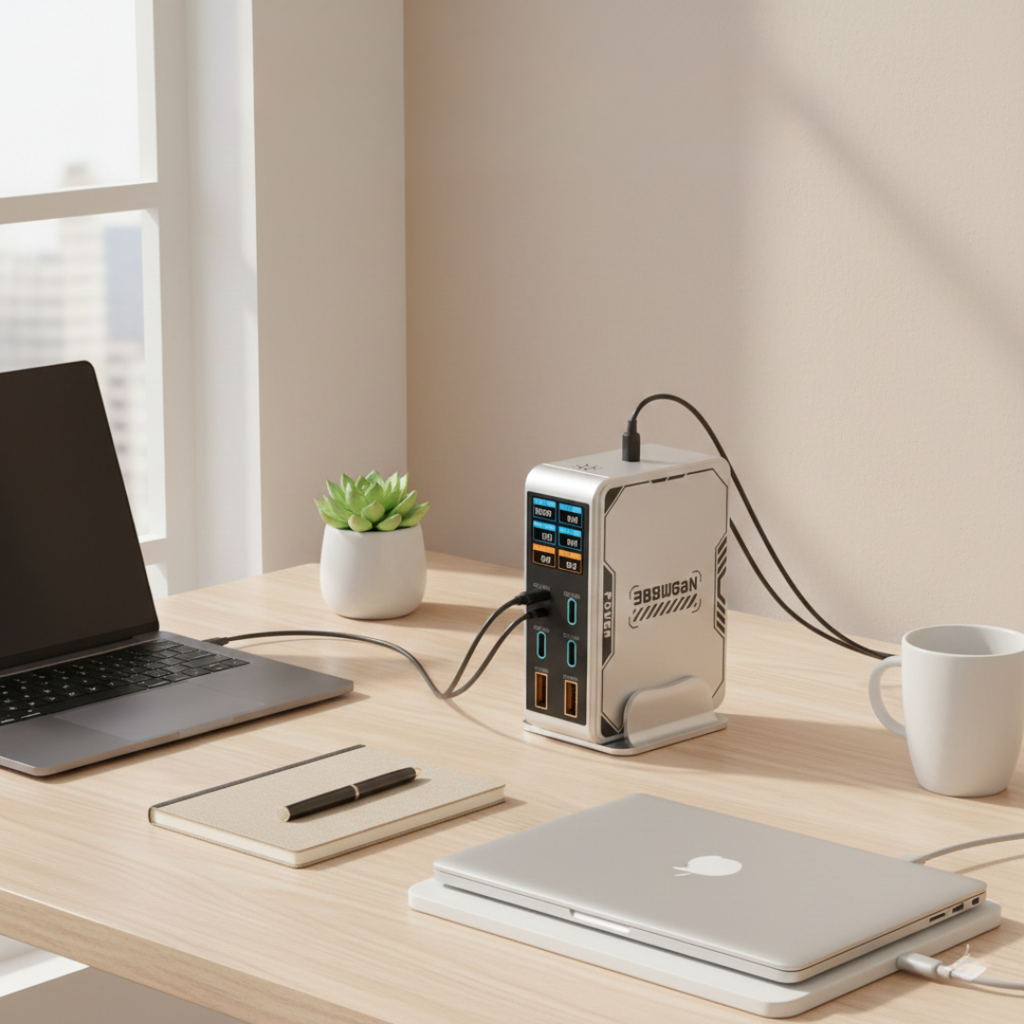 מטען PowerHub 300W GaN — תצורה של שש יציאות, 4 יציאות USB-C ו-2 יציאות USB-A