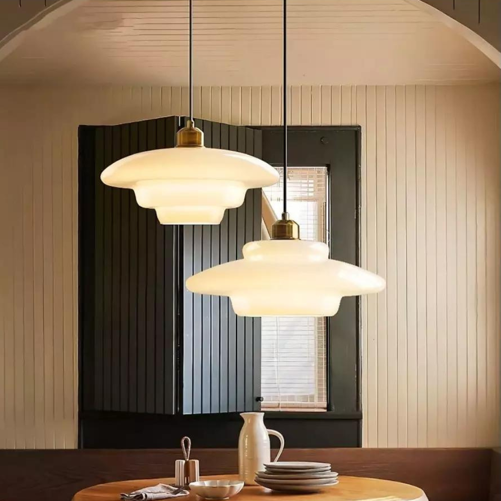 Art Deco Gold Finish Ceiling Lamp — Brass Frame, Glass Diffuser, Vintage Design