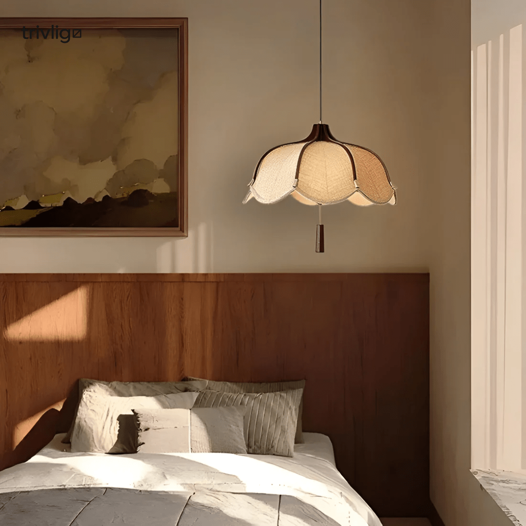 Kairo Pendant Light With Fabric Flower In Modern Japanese Wabi Sabi Style
