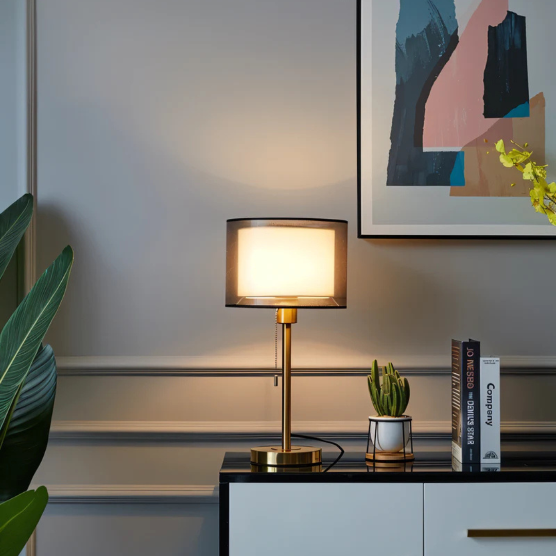 Calara Vintage Styled Table Lamp Featuring Dual Fabric Shade For Ambience