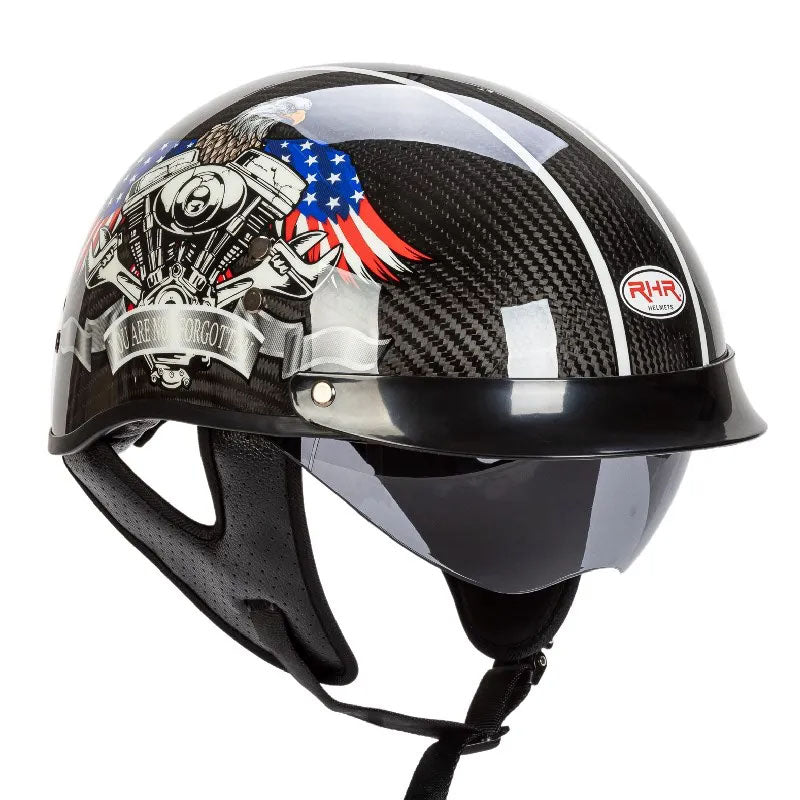 Retro Carbon Fiber Half Face Helmet — Lightweight, DOT ECE Certified