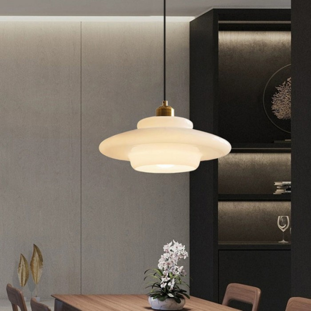 Art Deco Gold Finish Ceiling Lamp — Brass Frame, Glass Diffuser, Vintage Design