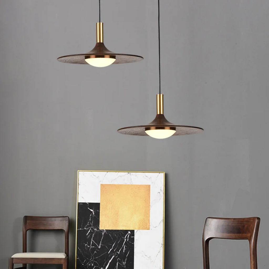 Kairo Walnut Pendant Light For Dining Areas In Nordic Style With Brass Accents