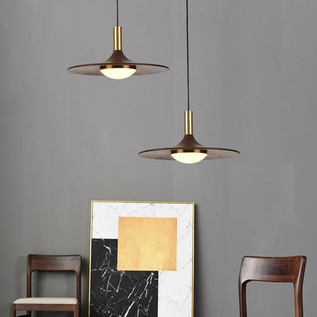 Kairo Walnut Pendant Light For Dining Areas In Nordic Style With Brass Accents