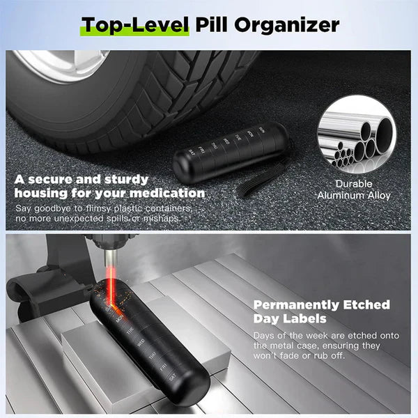 Aluminum 7 Days Portable Pill Organizer for Travel, Pill Box Pill Container | Filindra