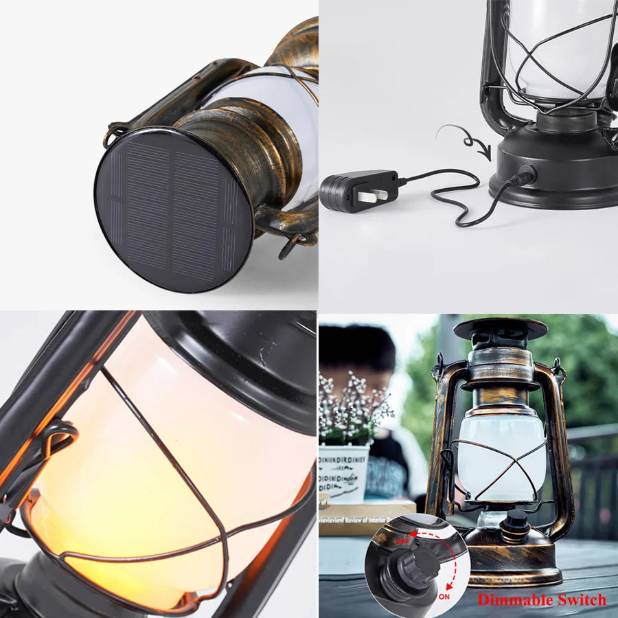 Lanterne vintage rustique à LED et au kérosène — Lampe portable à suspendre