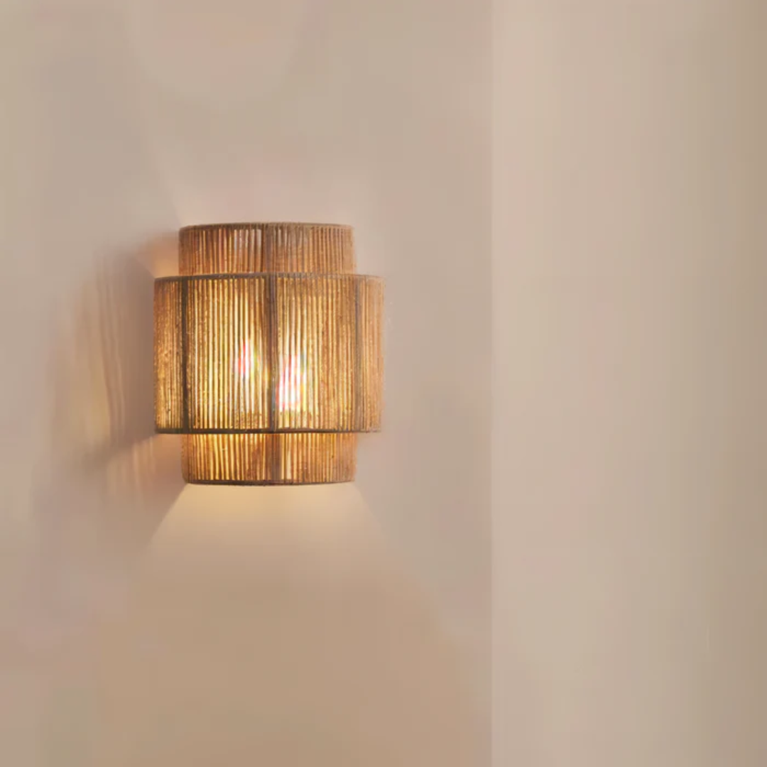 Solara Rattan Decor Wall Light With Hemp Shade Rope Home Lighting