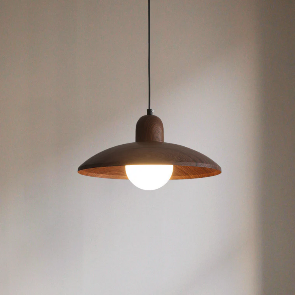 Kazumi Pendant Light In Walnut Wood Tone With Japanese Wabi Sabi Charm