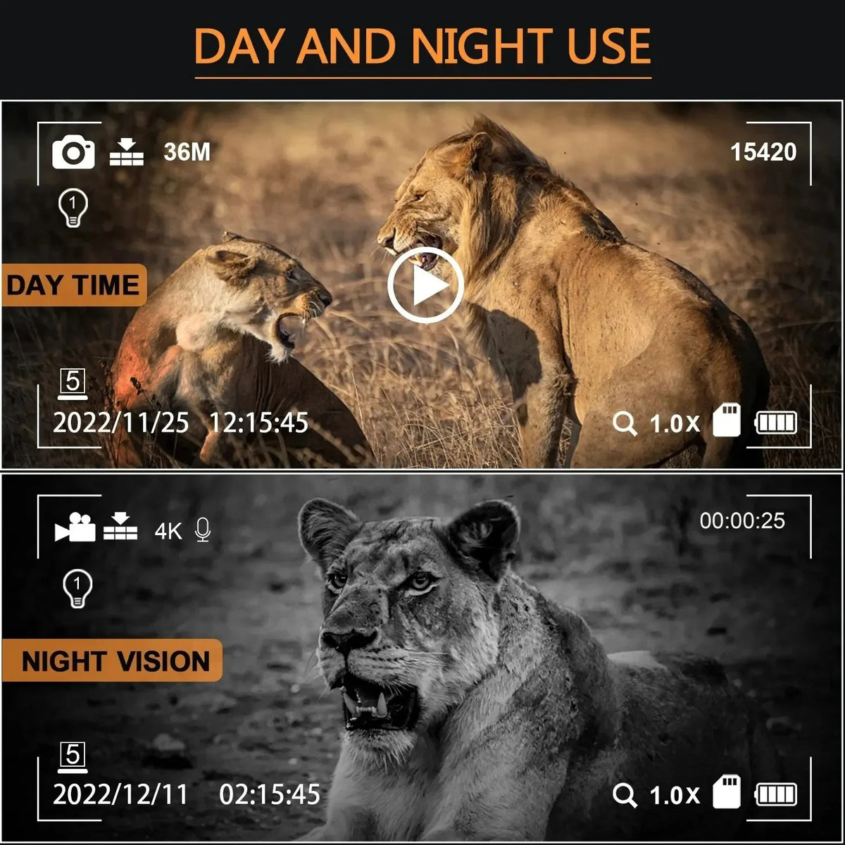 Ultra HD-infraroodverrekijker met nachtzicht — 4K-video, 8X zoom