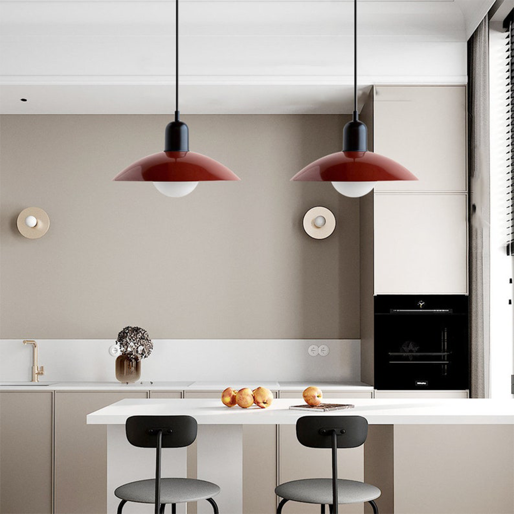 Macaron Bauhaus-Pendelleuchte — farbenfroher Schirm mit offenem Sockel
