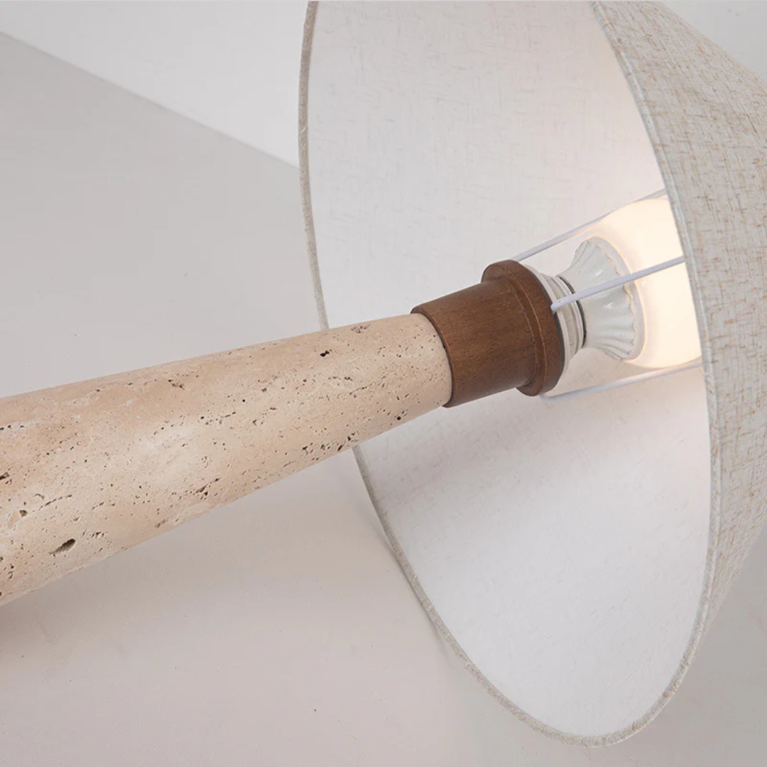Maribel Travertine Table Lamp Featuring Fabric Shade For Cozy Living Spaces