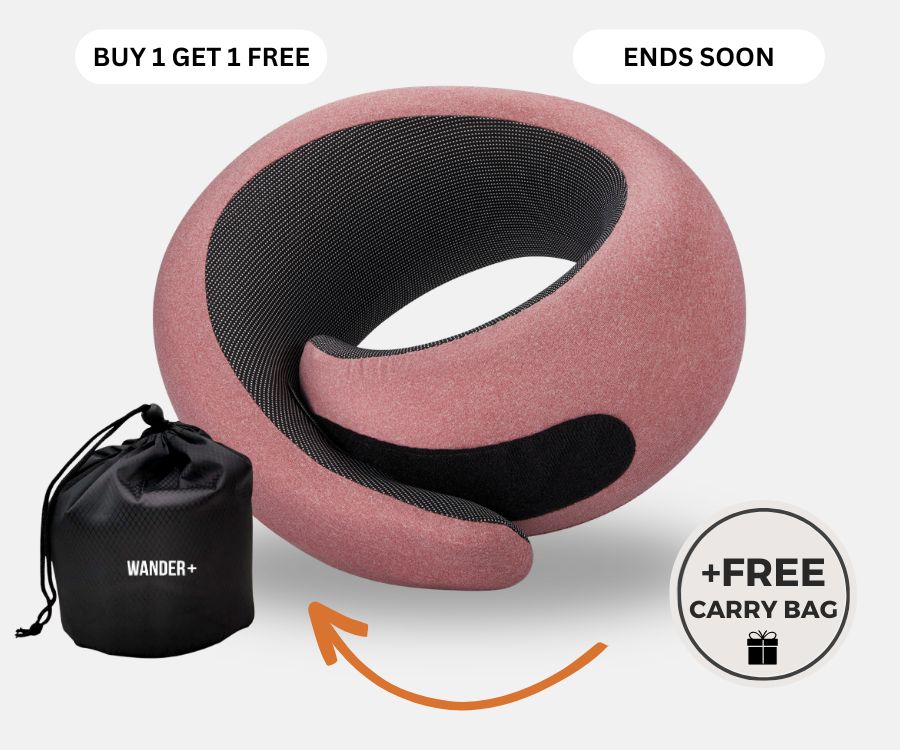 Almofada de viagem para o pescoço em espuma viscoelástica — Ajuste ergonómico e formato compacto para transportar
