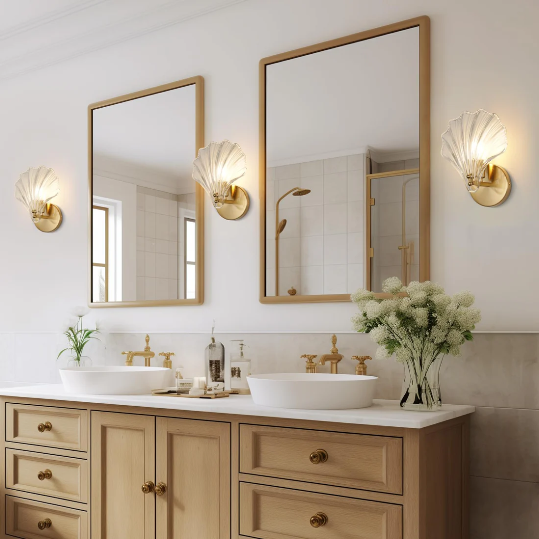 Sylvara Brass Finish Glass Shell Wall Light For Bedrooms And Living Rooms