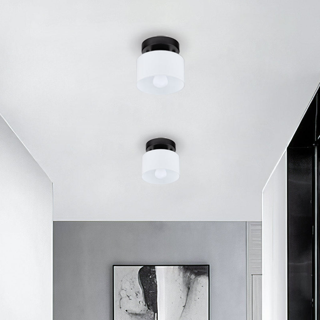 Retro Amber Glass Ceiling Light — E27/E26 Socket, Direct Mount, Cylindrical Shade