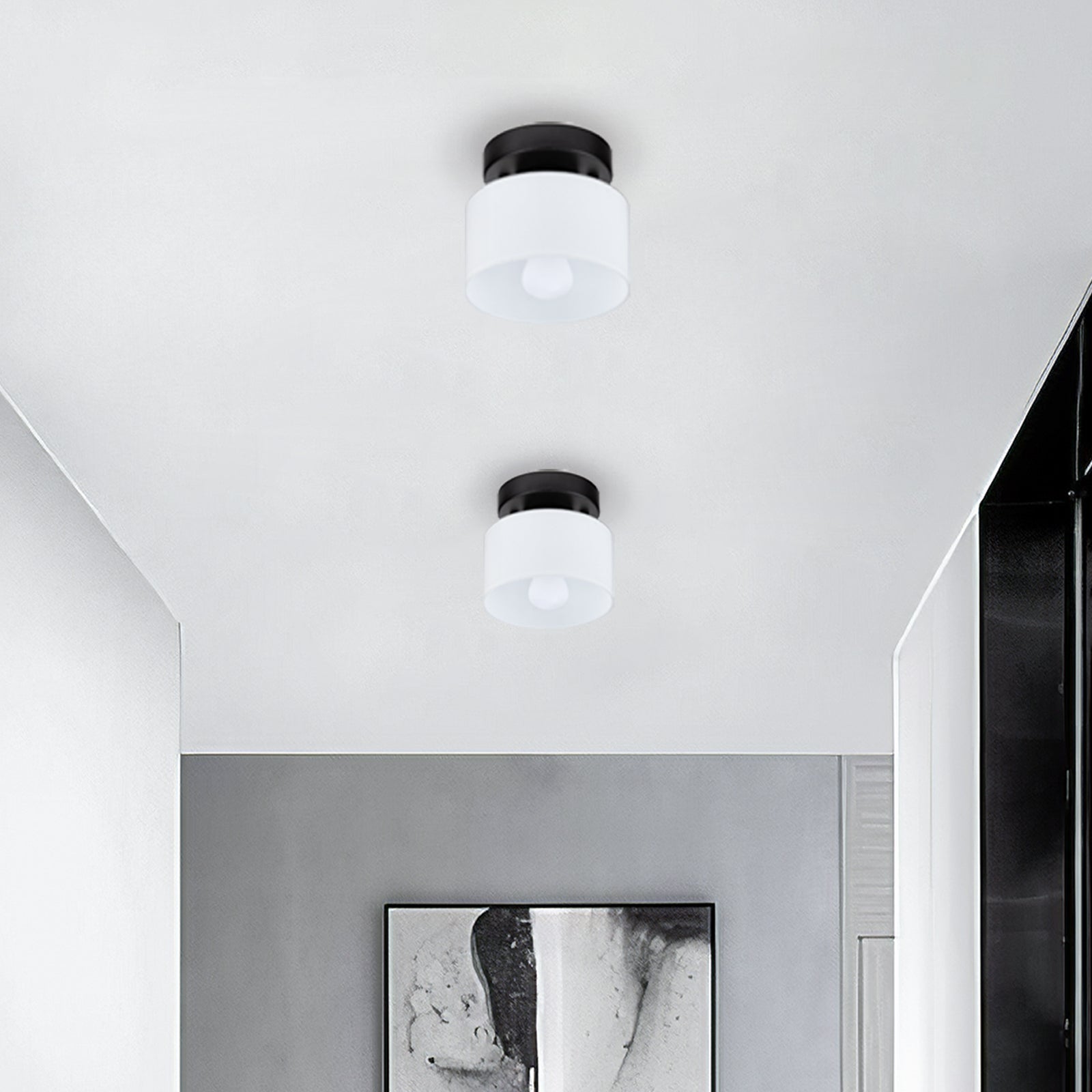 Retro Amber Glass Ceiling Light — E27/E26 Socket, Direct Mount, Cylindrical Shade