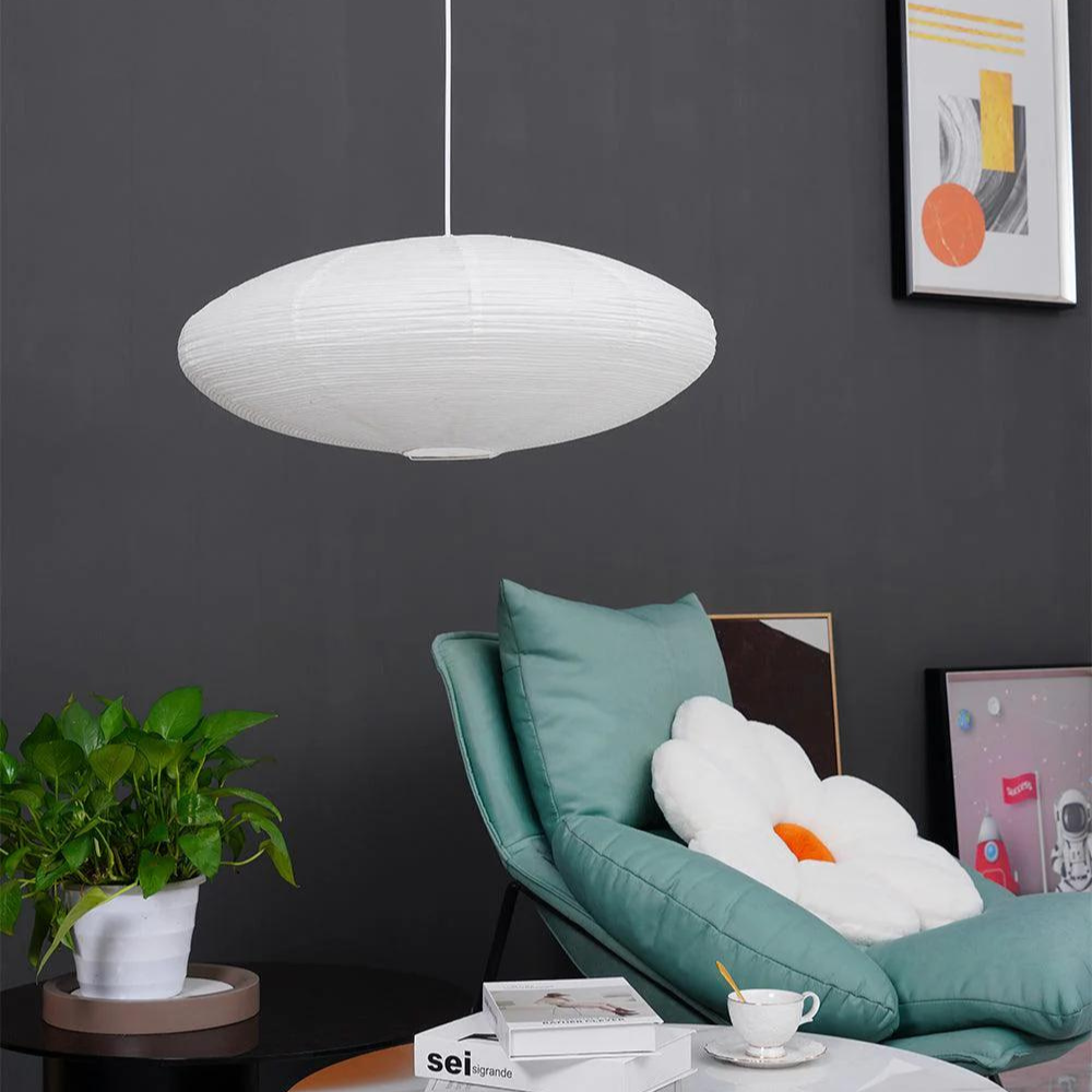 Mulberry Paper Japandi Ceiling Light — Geometric White LED Design, 50 cm and 60 cm