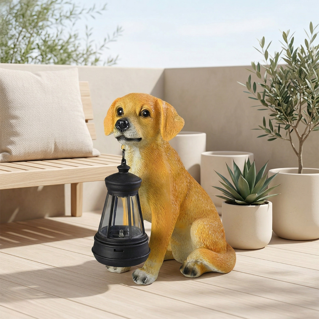 Solar Powered Dog Statue — Weather Resistant Garden Ornament