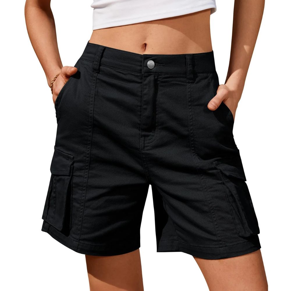 Womens Low Waist Long Work Cargo Shorts | Filindra