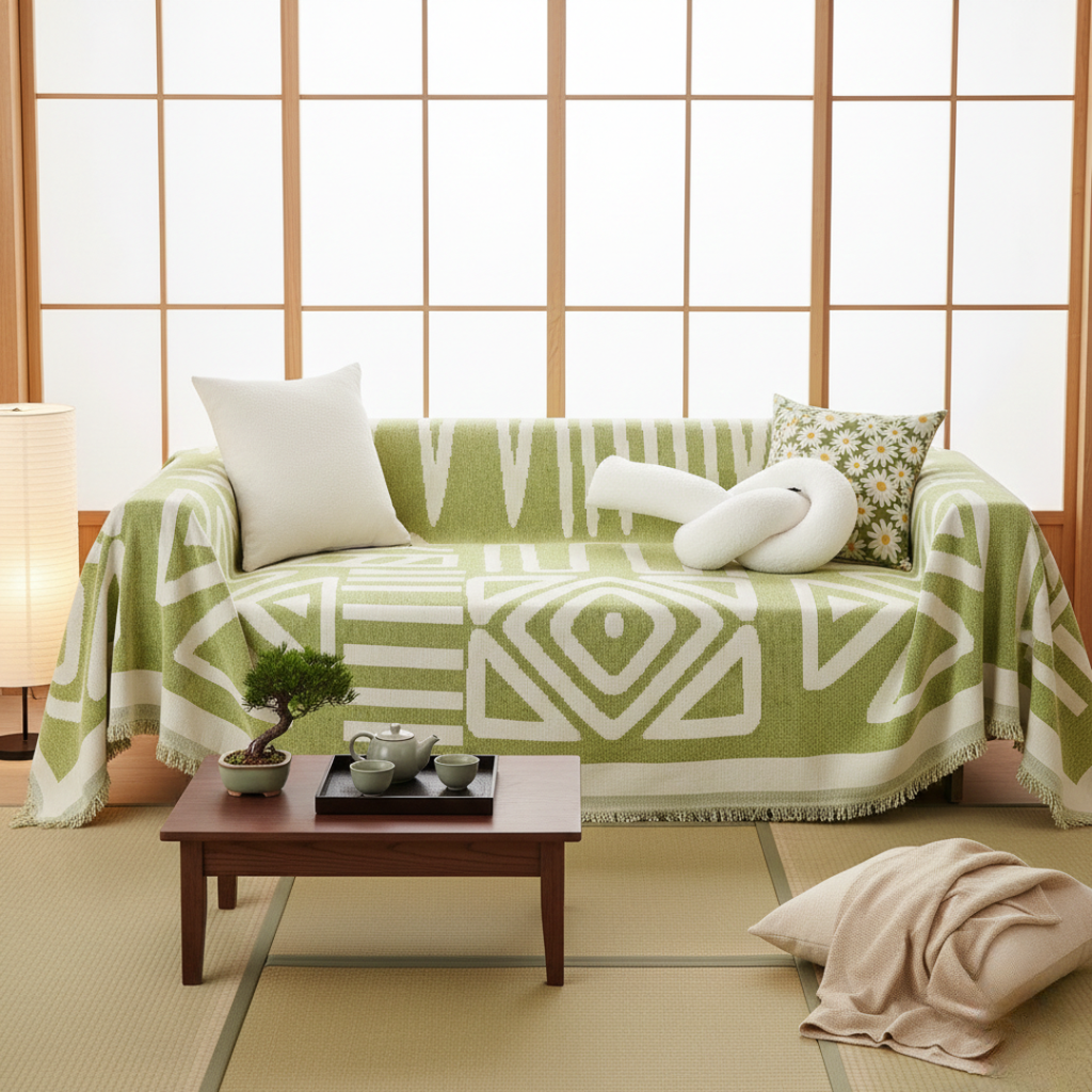 Protiskluzový pratelný potah na pohovku — geometrický boho design