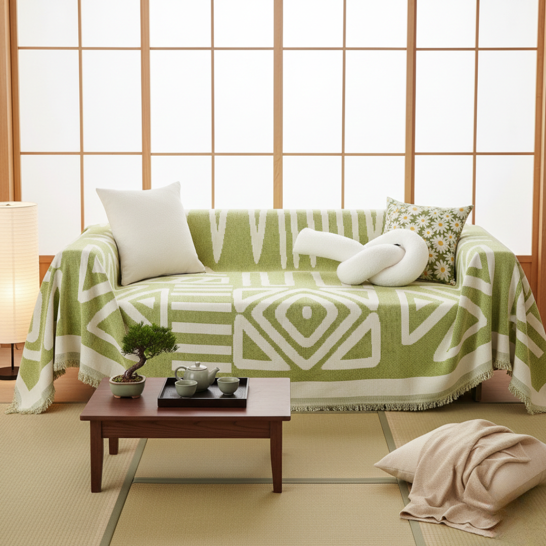 Protiskluzový pratelný potah na pohovku — geometrický boho design