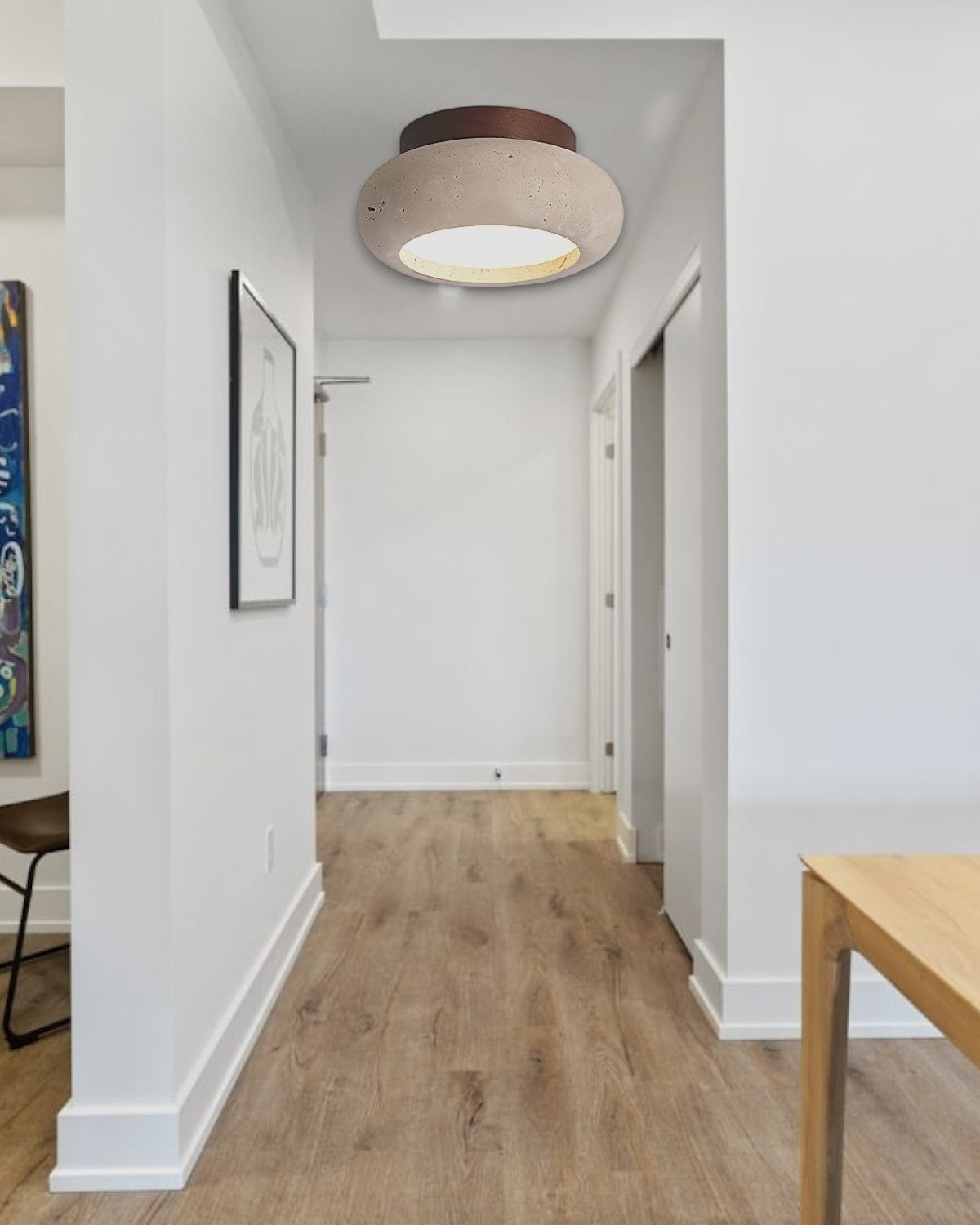 Acrylic Ceiling Lamp in Walnut and Beige — Flat Panel, Even Illumination