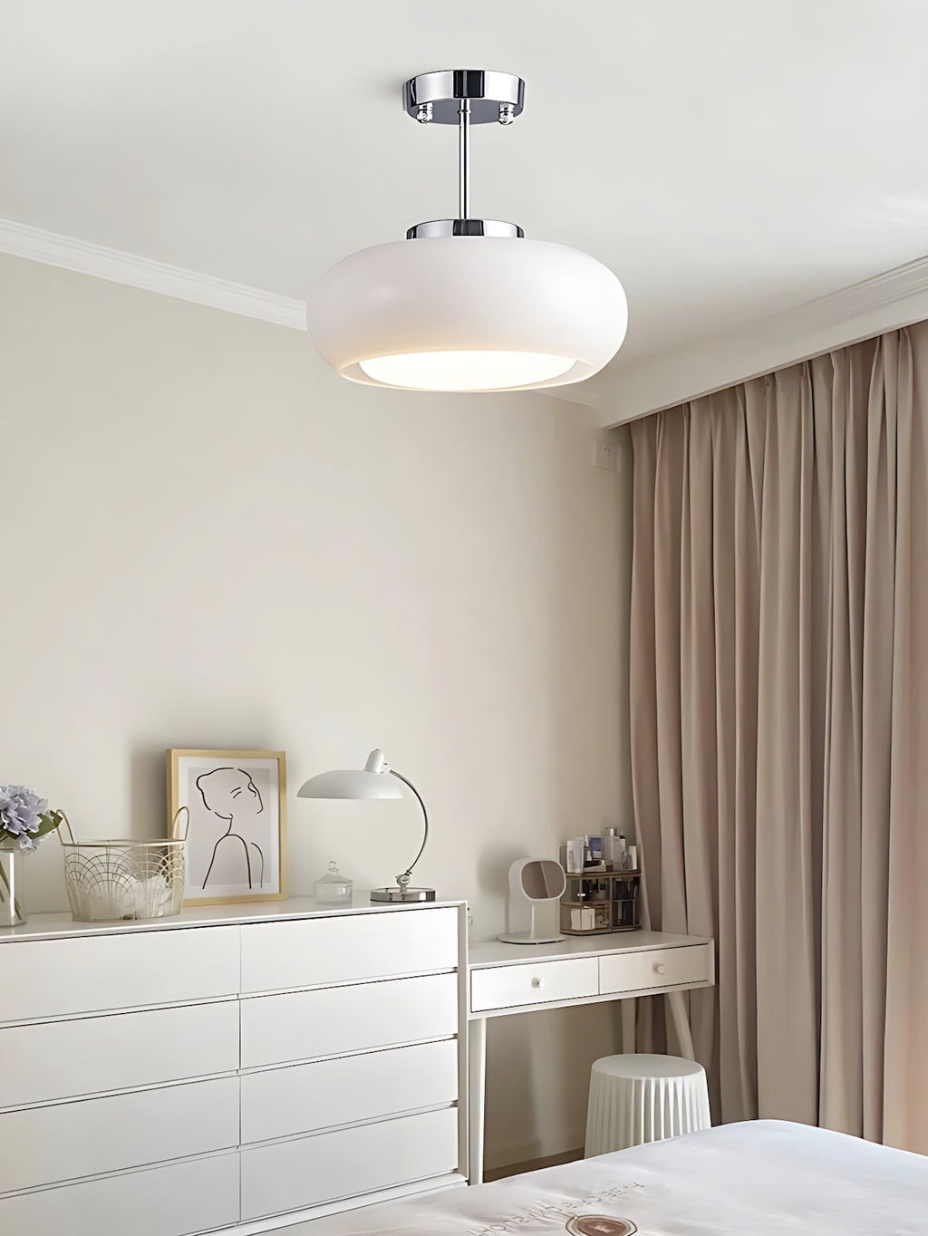 Bauhaus Circular Ceiling Light — Glass Disk Shade, Brass or Chrome Finish, Orange-Yellow or White Glass