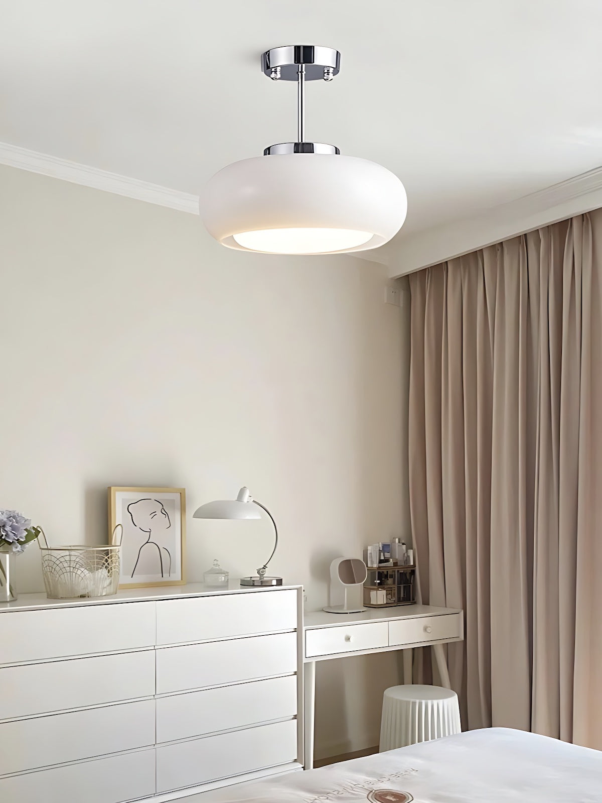 Bauhaus Circular Ceiling Light — Glass Disk Shade, Brass or Chrome Finish, Orange-Yellow or White Glass