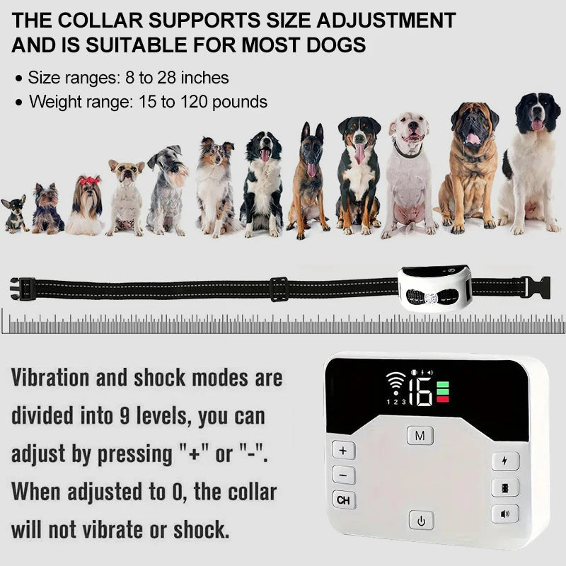 Sistema sem fios de vedação para cães e coleira de treino exterior de modo duplo