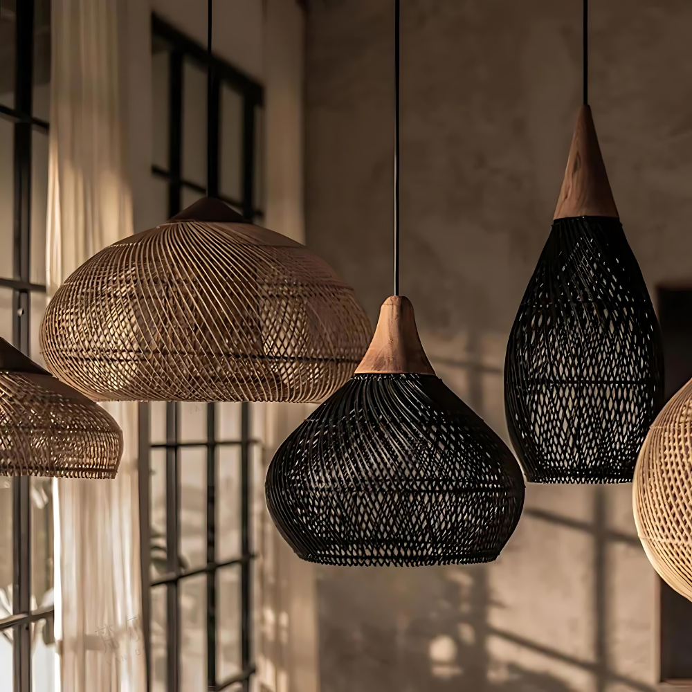 Asterra Χειροποίητο πλεκτό κρεμαστό φωτιστικό οροφής από ρατάν — Φυσική αραιή πλέξη