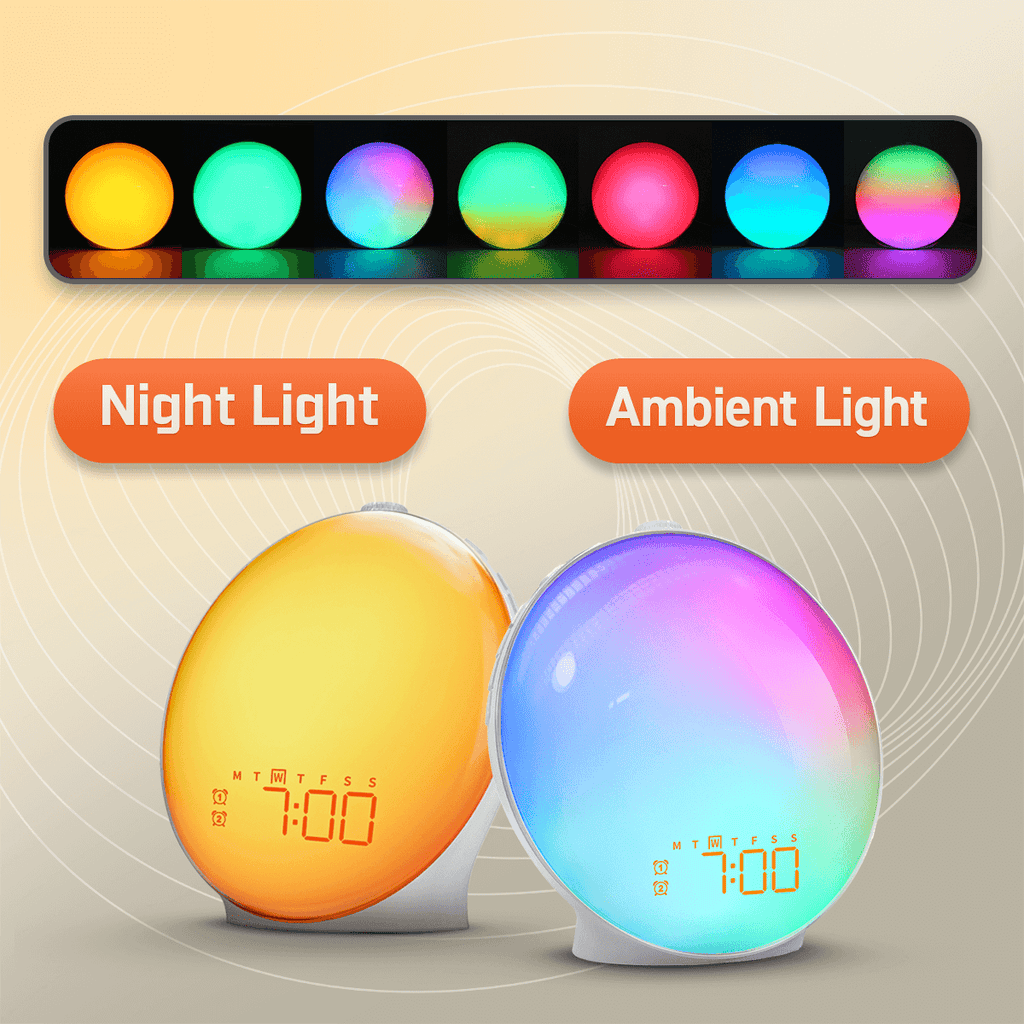 LumaRise LED budík — funkce odložení, probouzení přirozeným světlem, kompaktní napájení z baterií