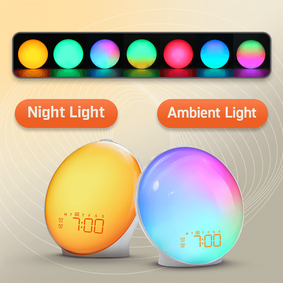 LumaRise LED budík — funkce odložení, probouzení přirozeným světlem, kompaktní napájení z baterií