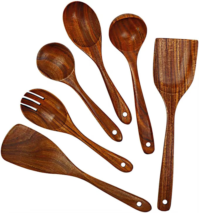 Premium Natural Teak Wood Utensils — Eco-Friendly, Non-Toxic