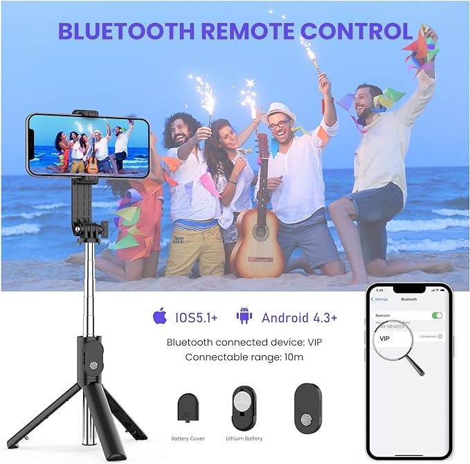6 In 1 Wireless Bluetooth Selfie Stick With Fill Light | Filindra