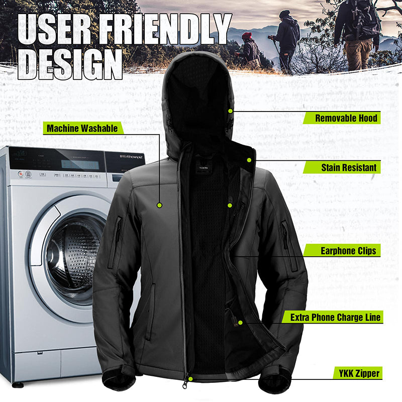 Męska podgrzewana kurtka softshell — odpinany kaptur, rozmiary S-XXXL