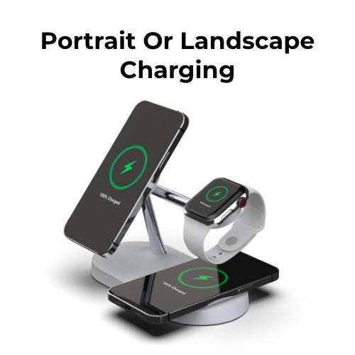 QuattroCharge 4-i-1 trådlös MagSafe-laddare — laddningsstation för iPhone, Apple Watch och hörlurar