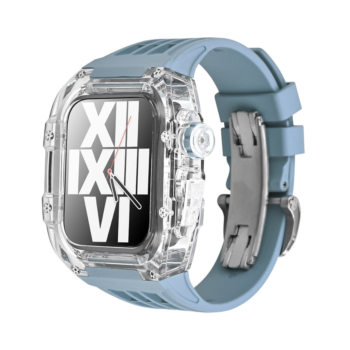 Transparentes Apple-Watch-Schutzgehäuse der RM-V30-Glacier-Serie mit Fluorkautschukarmband