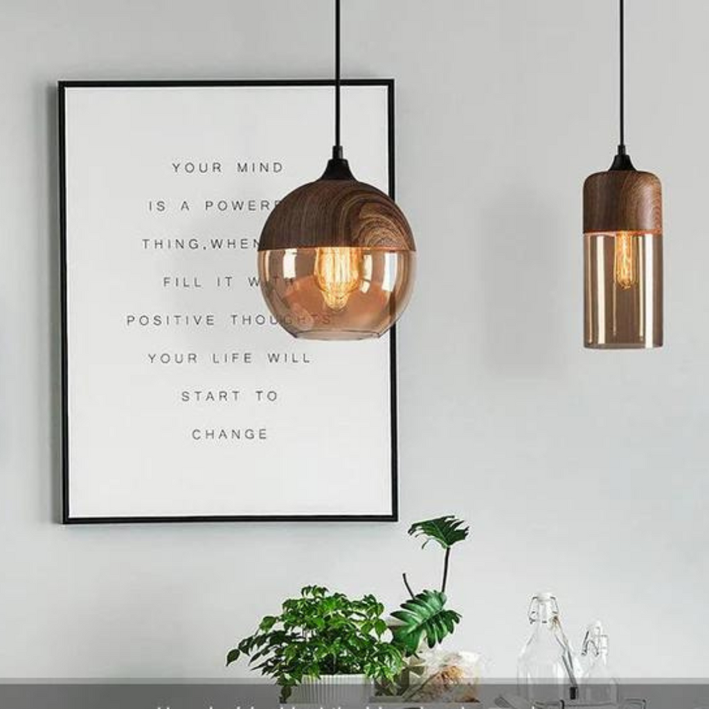 Kirrea Nordic Wood Pendant Light With Tinted Glass For Modern Living