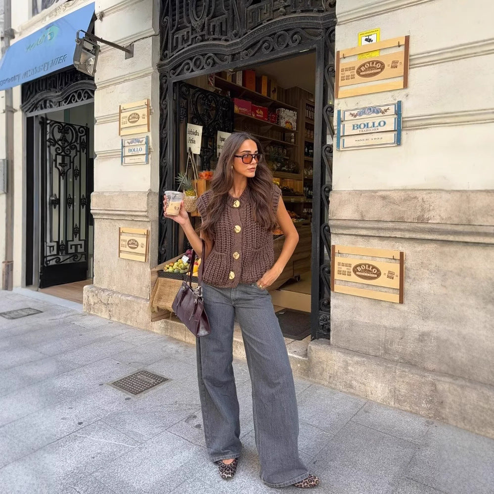 Gilet tricoté épais sans manches