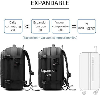 60-L-Vakuum-Kompressionsrucksack - Erweiterbare Business-Reisetasche