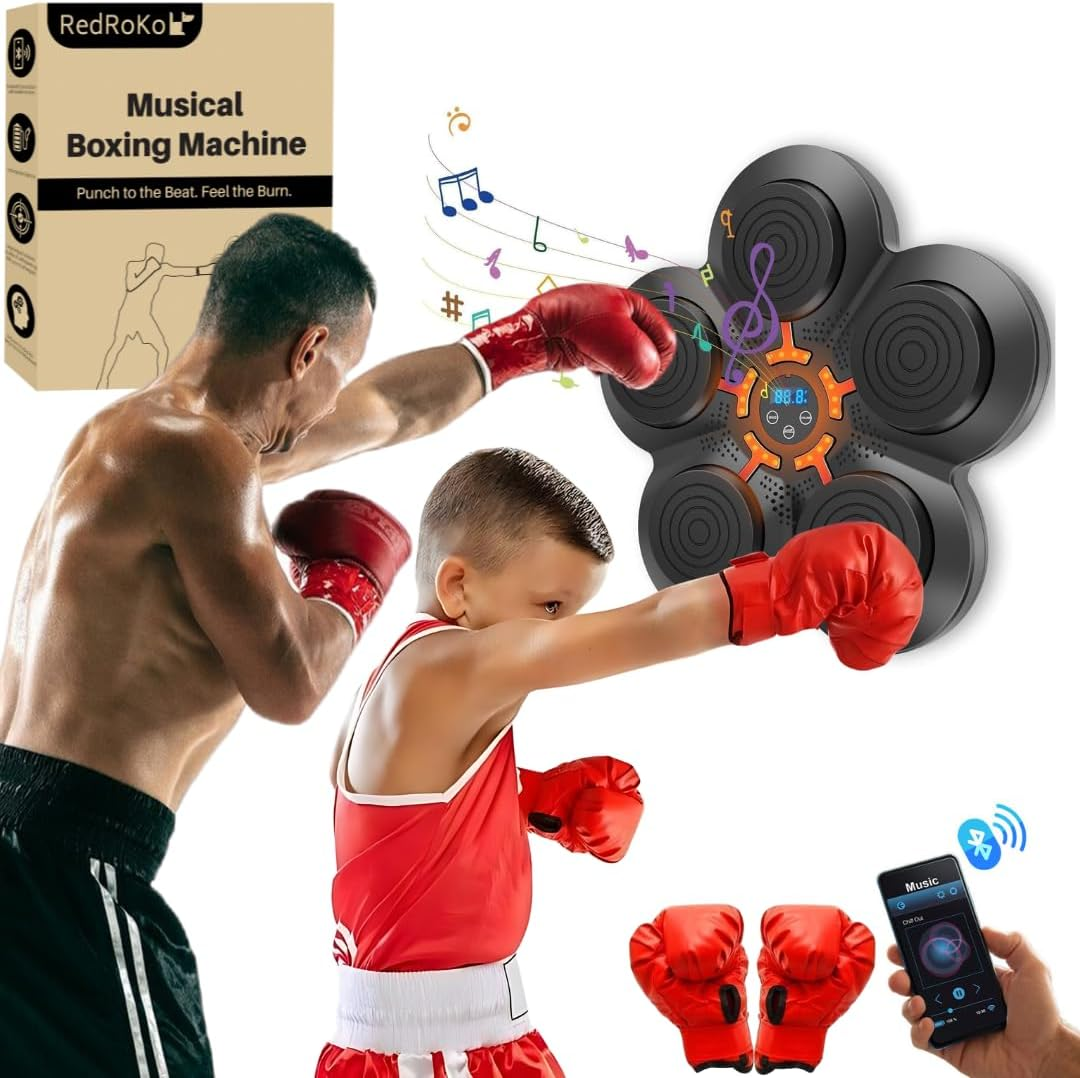Chytrý hudební boxovací trenažér - Bluetooth, regulace rychlosti, rukavice pro dospělé