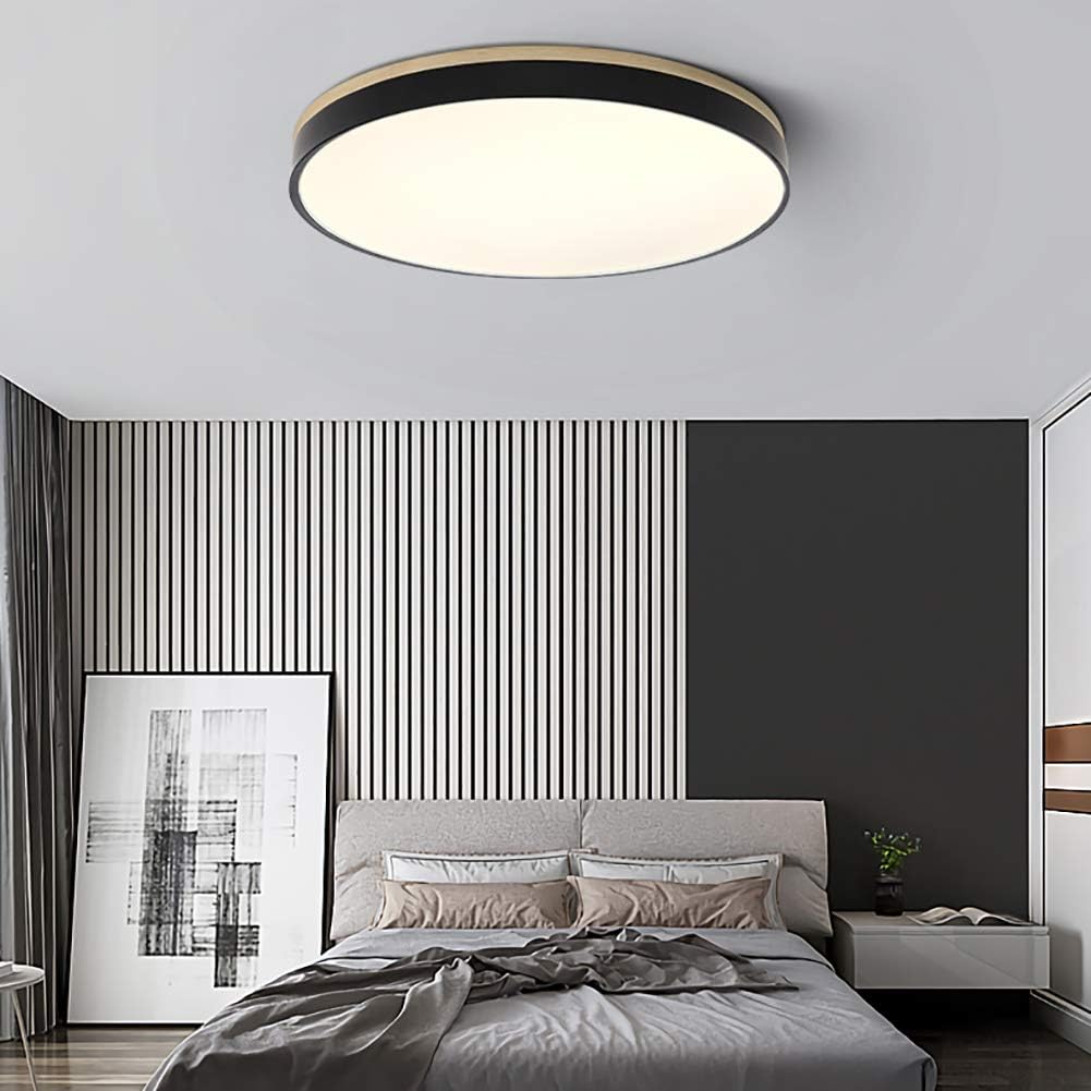 Scandinavian Wooden LED Ceiling Light — Round Dimmable Design, Warm Glow, Acrylic Trim