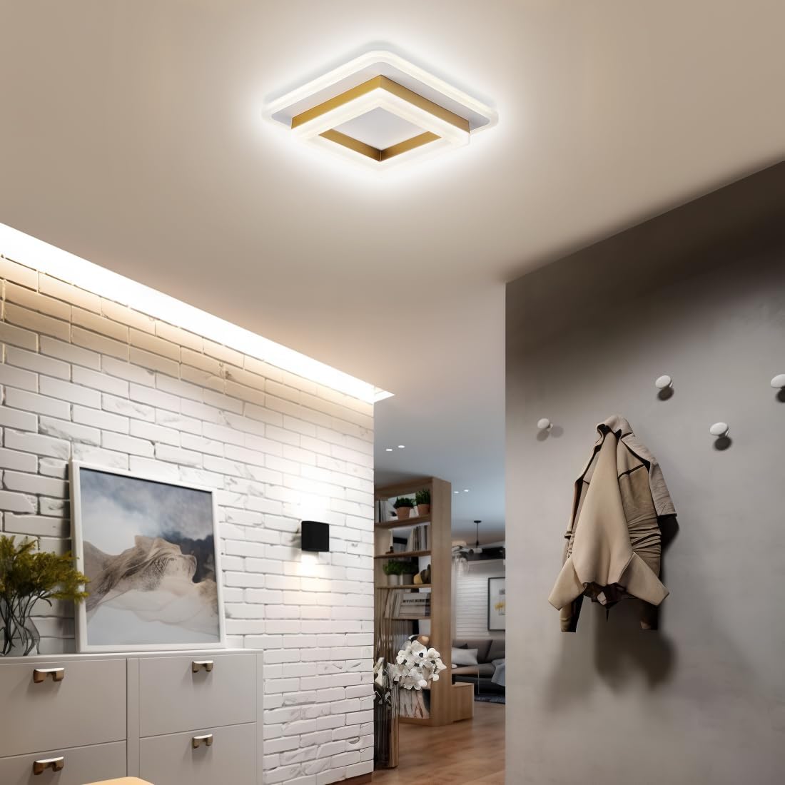 Modern Square Flush Mount LED Ceiling Light — Metal Housing, Acrylic Panel